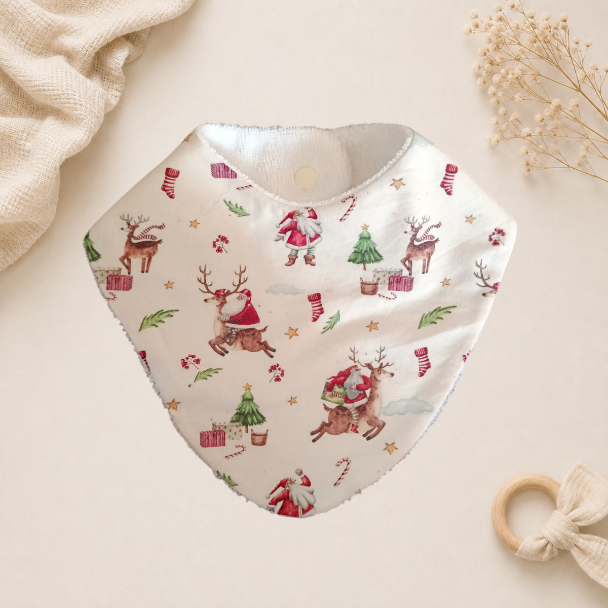 Bavoir bébé artisanal Raph’&Rom pere noel