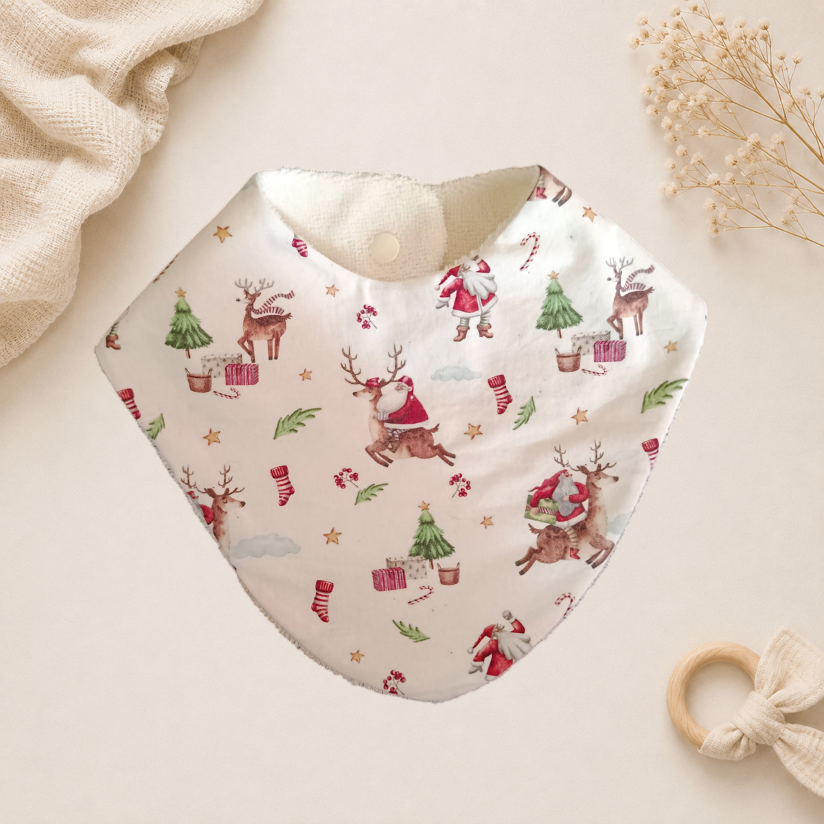 Bavoir bébé artisanal Raph’&Rom pere noel