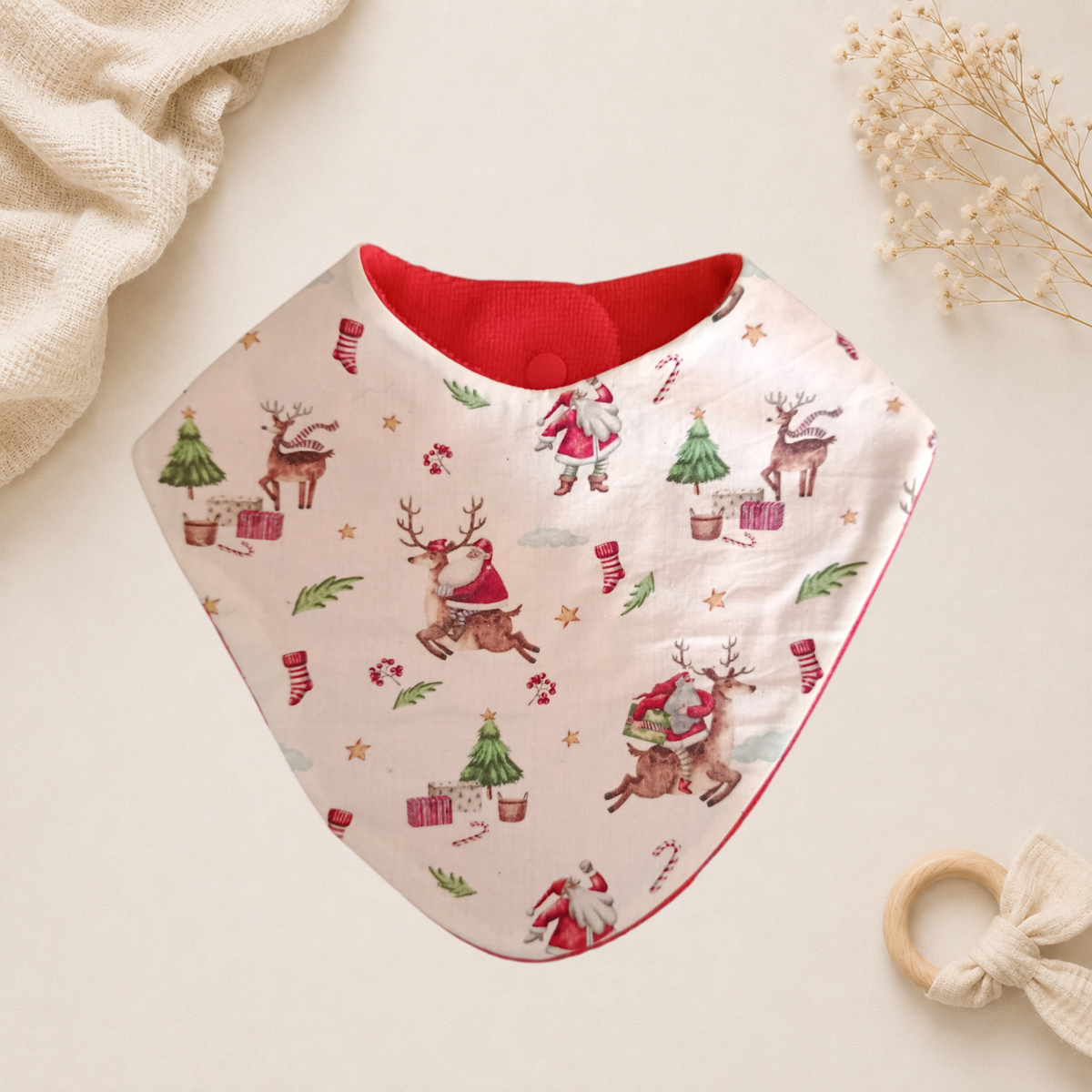Bavoir bébé artisanal Raph’&Rom pere noel