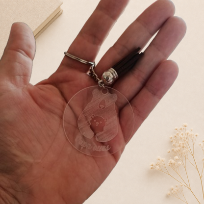 Porte clés en plexiglas transparent gravé avec motif papa ours