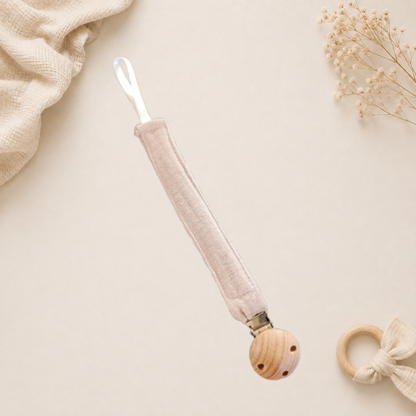 Attache-tétine bébé beige fait main Raph’&Rom