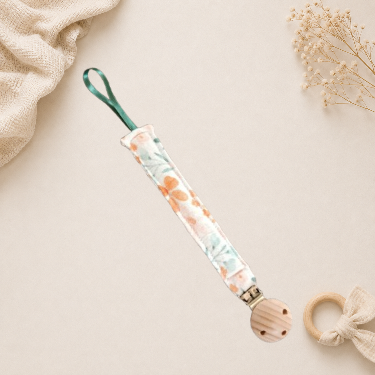 Attache-tétine bébé fleuri fait main Raph’&Rom
