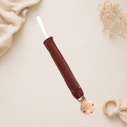 Attache-tétine bébé marron foncé fait main Raph’&Rom