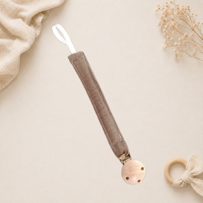 Attache-tétine bébé marron fait main Raph’&Rom