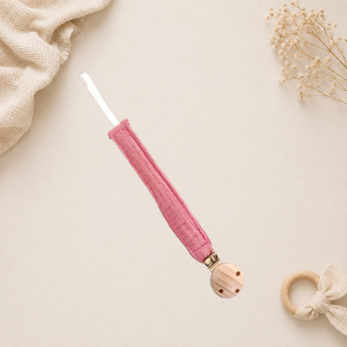 Attache-tétine bébé rose paillette fait main Raph’&Rom
