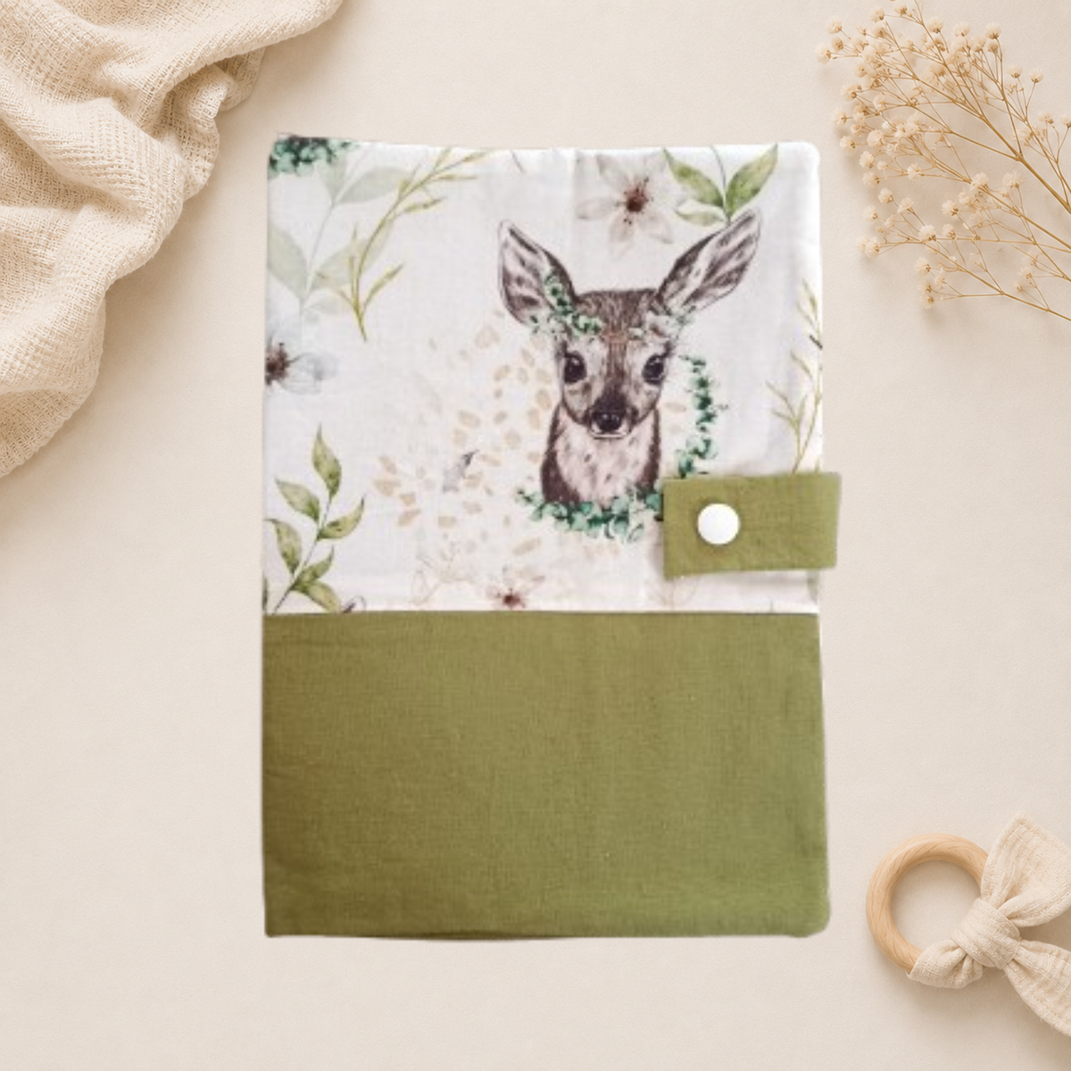 Protège carnet de santé artisanal Raph’&Rom biche
