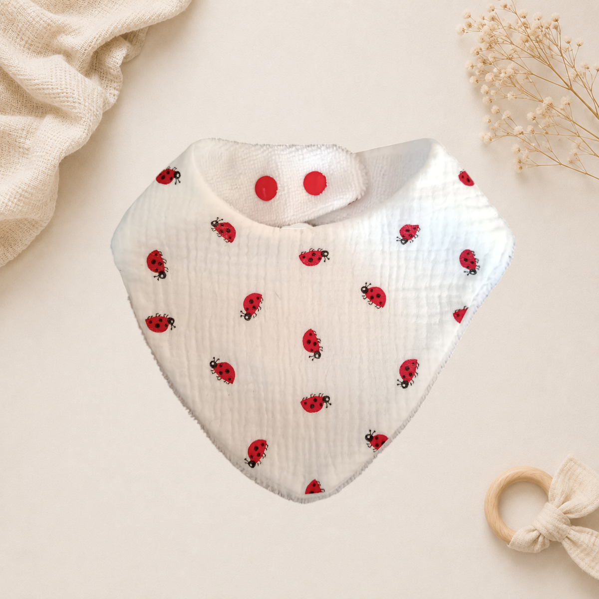 Bavoir bébé artisanal motif coccinelle Raph’&Rom