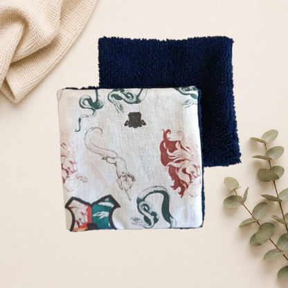 Coton lavable et réutilisable, en éponge de bambou et coton motif.

