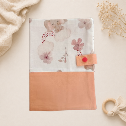 Protège carnet de santé artisanal Raph’&Rom elephant rose