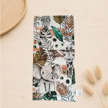 Emballage réutilisable pour sandwich pain de mie fait main en France jungle animaux éléphant girafe lion