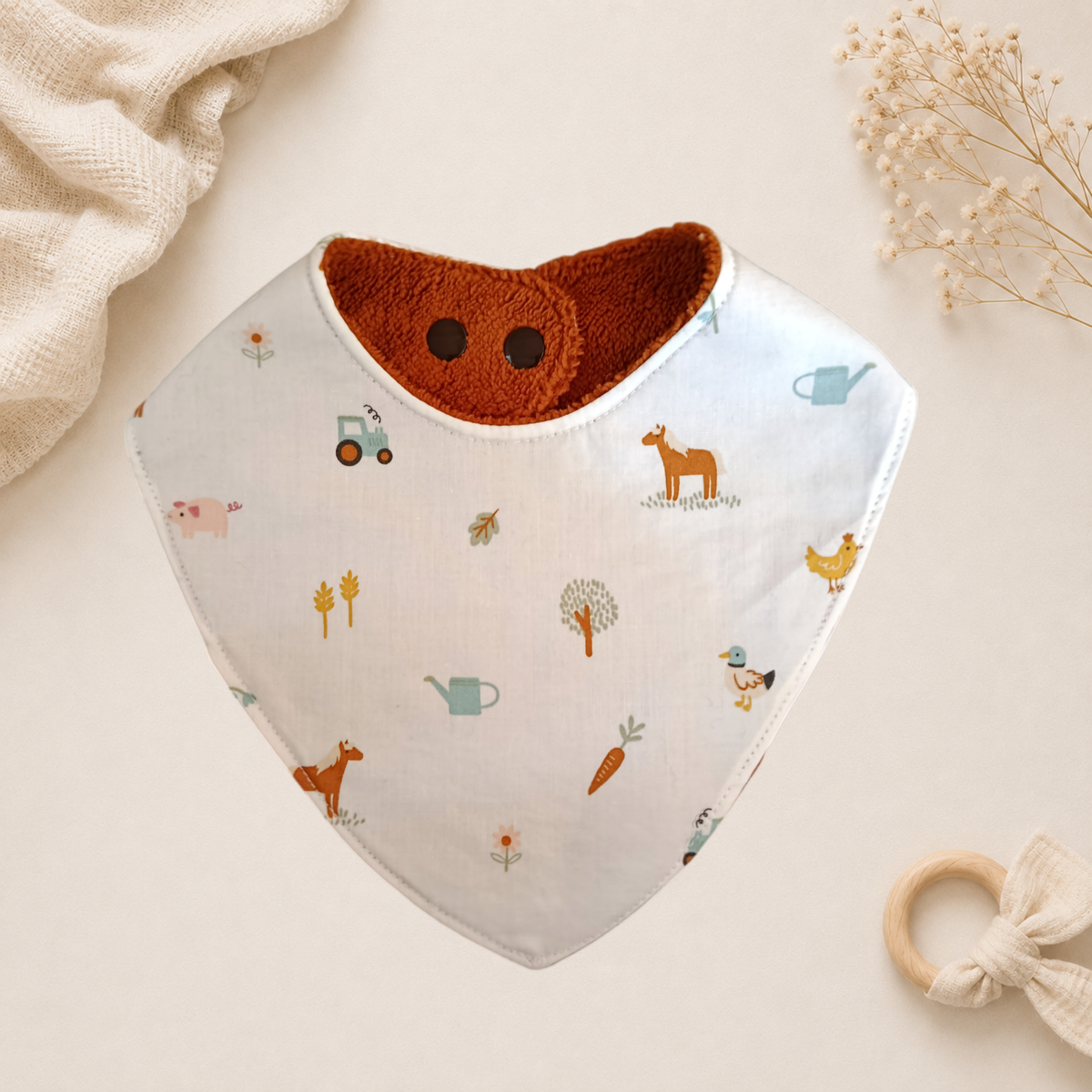 Bavoir bébé artisanal Raph’&Rom ferme