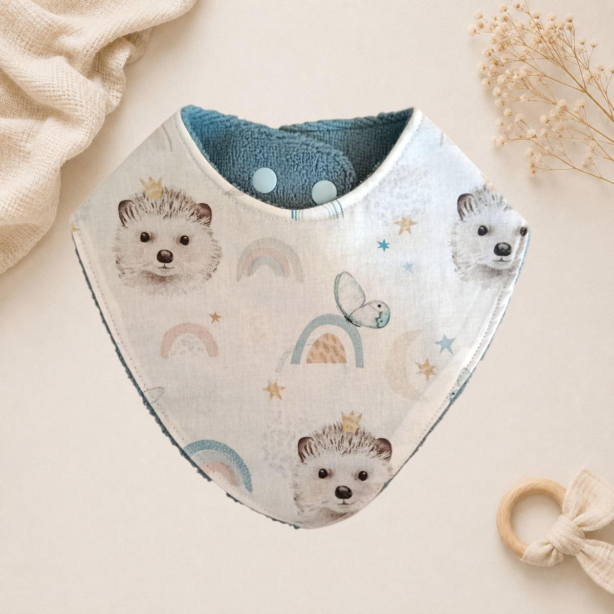 Bavoir bébé artisanal Raph’&Rom herisson