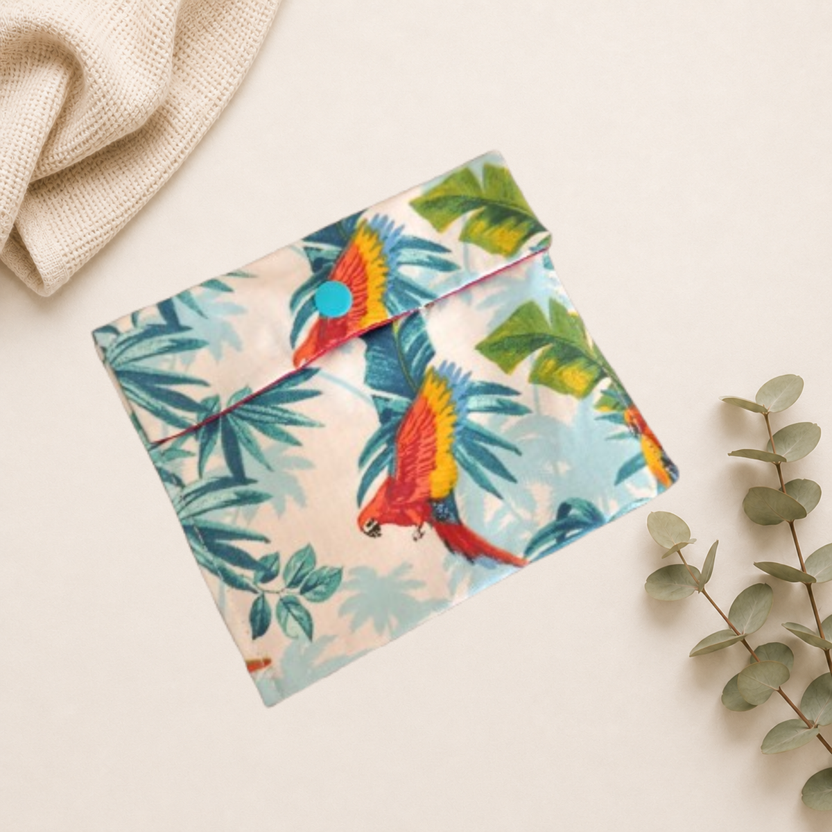 Pochette pour serviettes hygiéniques motif perroquet Raph’&Rom