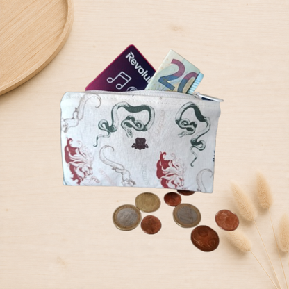 Porte monnaie motif harry potter, doublure uni et fermeture éclair blanche