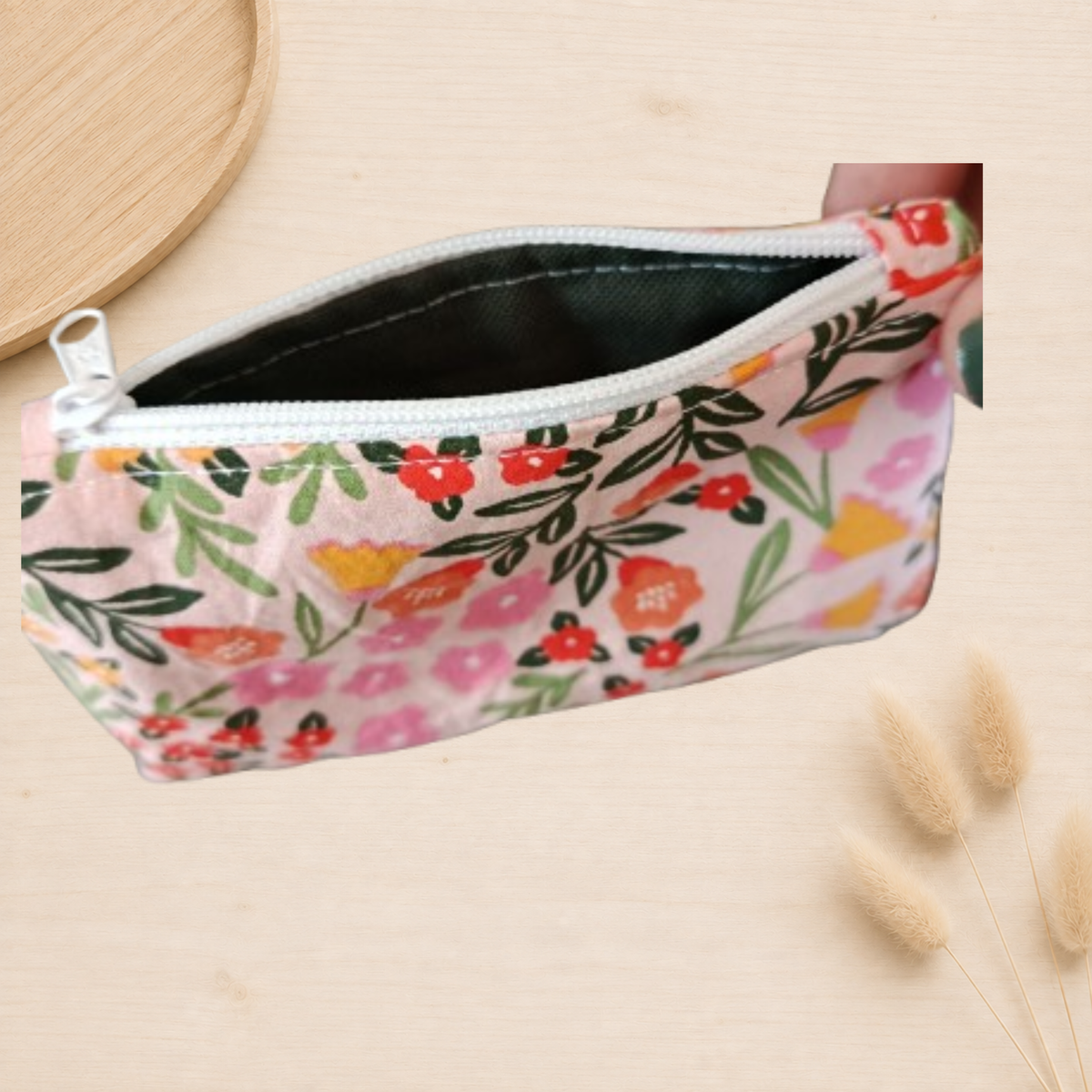 Porte monnaie fleuri fermeture éclair blanche