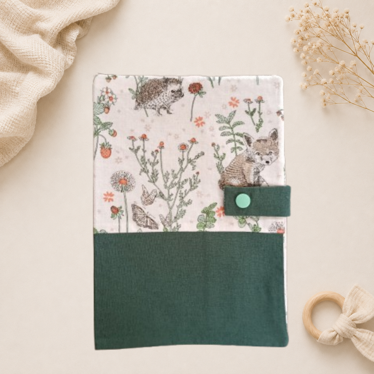 Protège carnet de santé artisanal Raph’&Rom renard