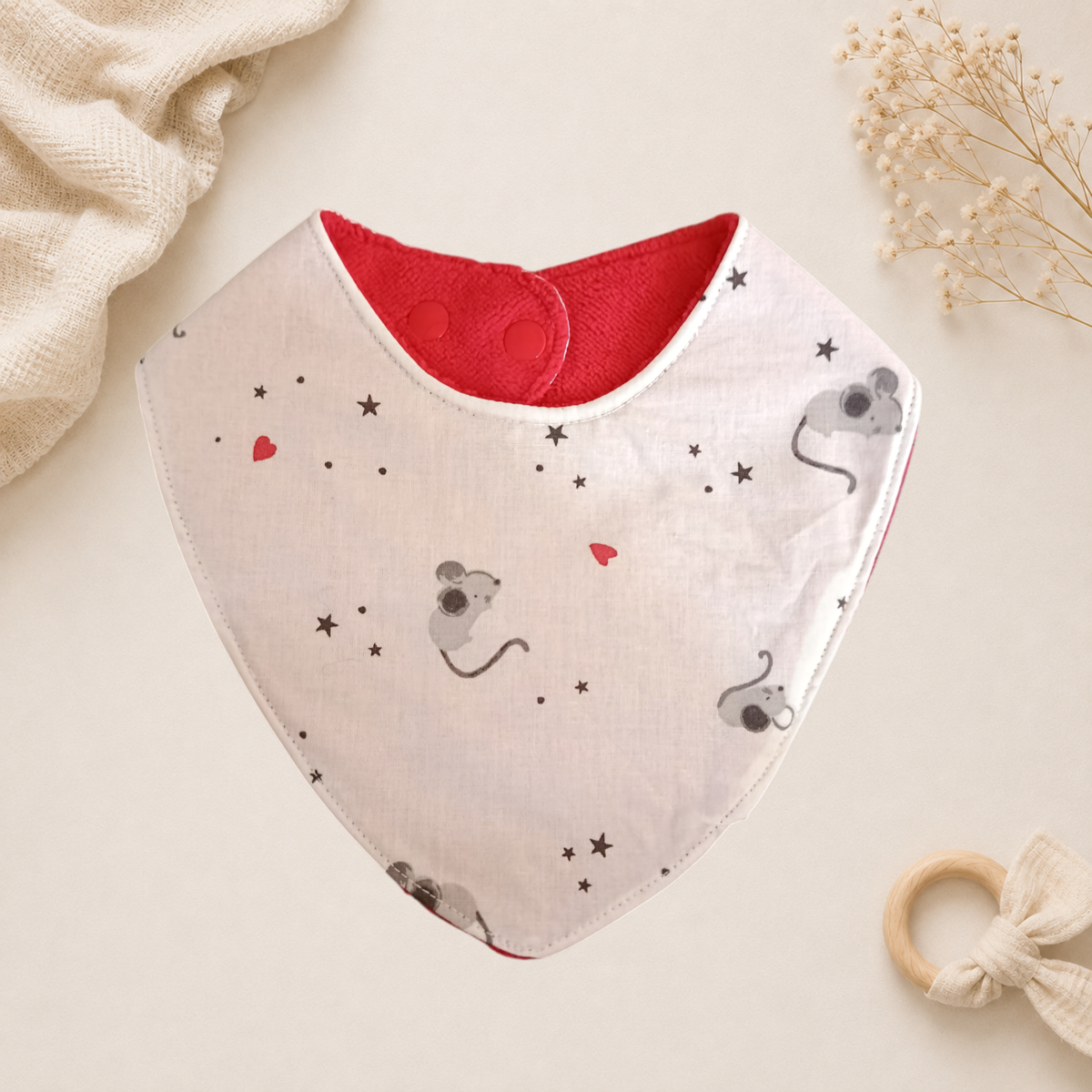 Bavoir bébé artisanal motif souris Raph’&Rom