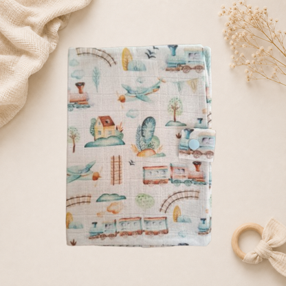 Protège carnet de santé artisanal Raph’&Rom train