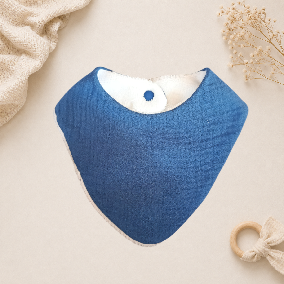 Bavoir bébé artisanal Raph’&Rom uni bleu