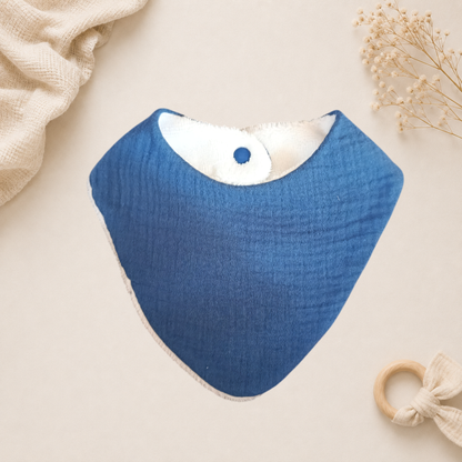 Bavoir bébé artisanal Raph’&Rom uni bleu