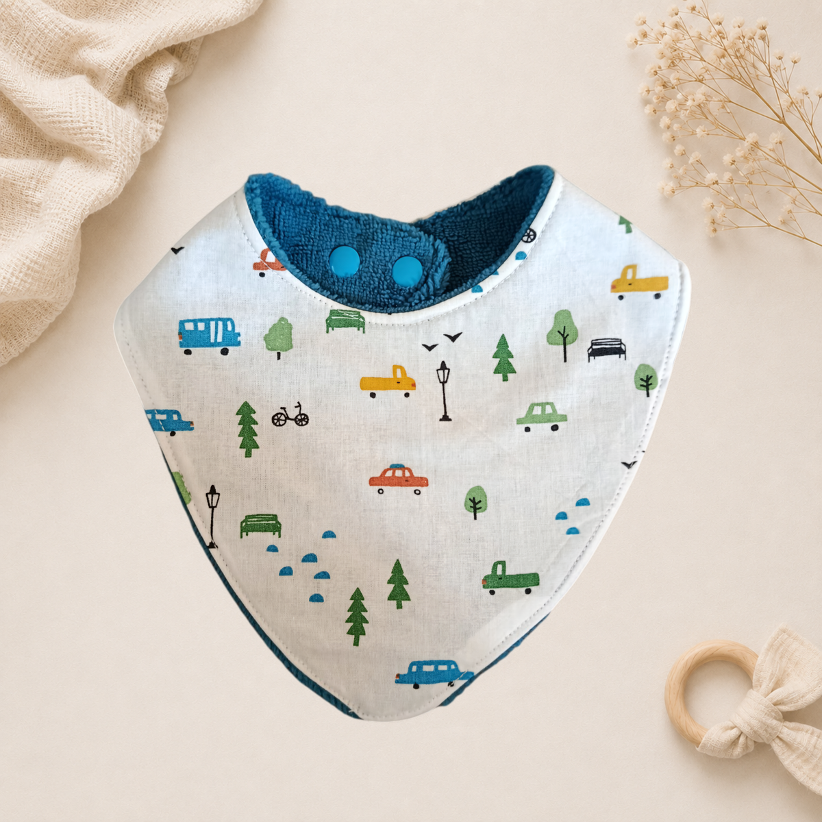 Bavoir bébé artisanal Raph’&Rom voiture